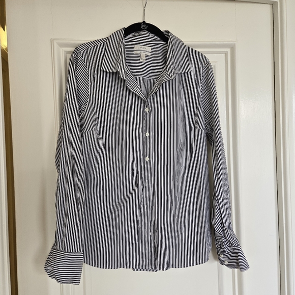 J. Crew Tops - JCrew Navy and White striped button up